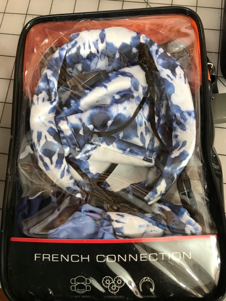French Connection Face Mask Headband (3) Scrunches Per Set (2 Sets Blue/Daisy)