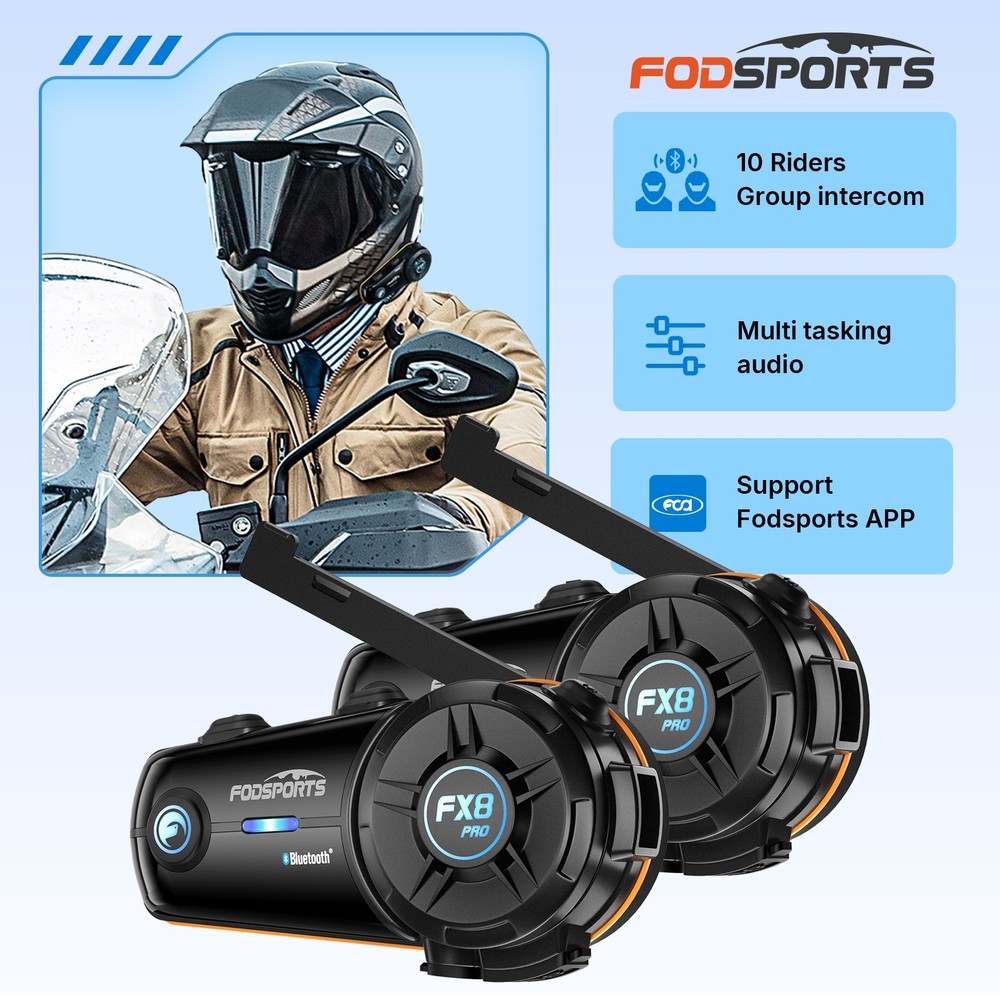 2x FX8 Pro Motorcycle Helmet Bluetooth Intercom Headset 10 Riders Communication