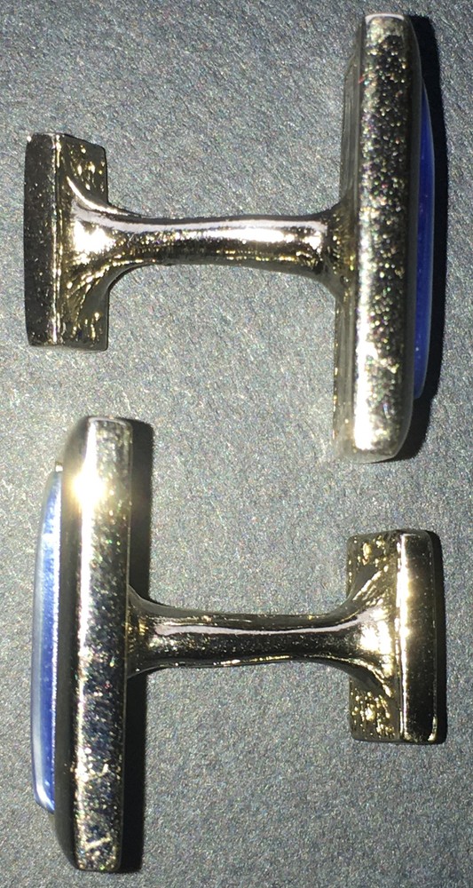 Blue Enamel Cufflinks Curved Post Design