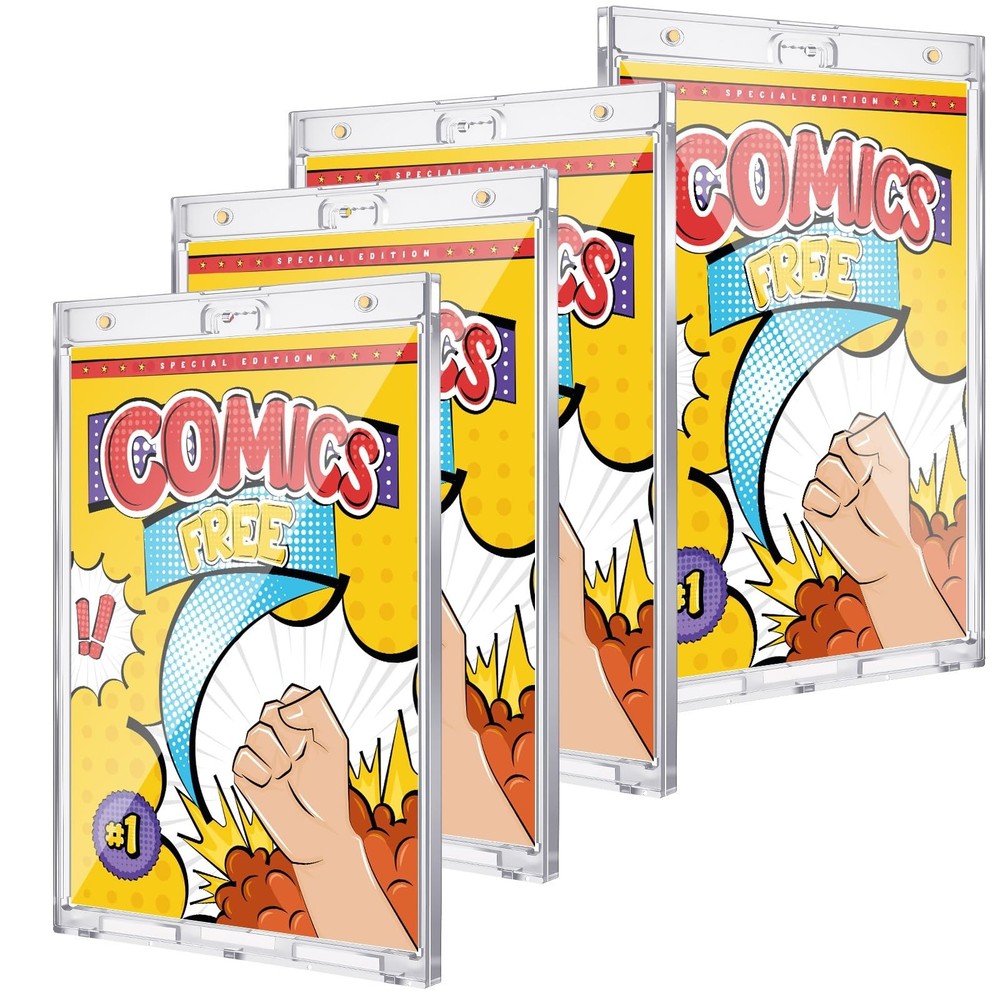 4 Pack Magnetic Comic Book Holders - Clear Display Cases, UV Protection, Wall Mo