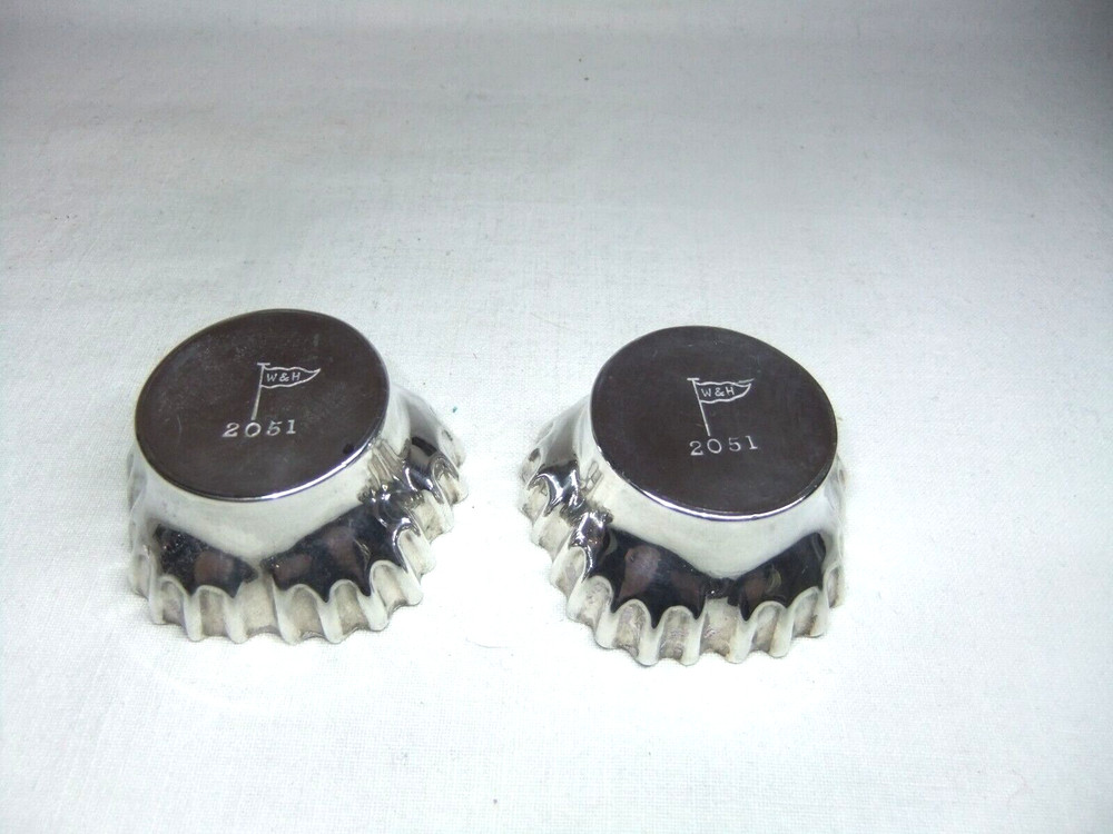 Pair Antique Sterling Solid Silver Hexagonal Scalloped Open Salt Cellars 1892