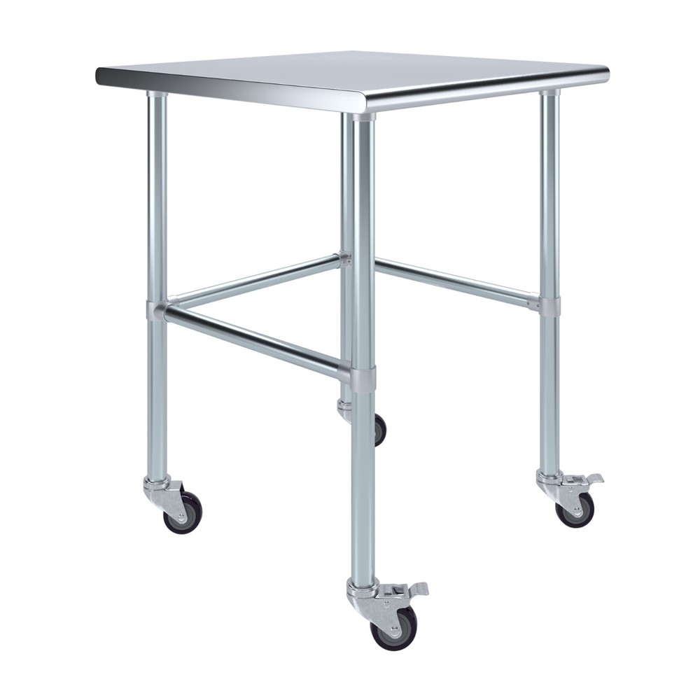 30 in. x 30 in. Stainless Steel Work Table Open Base & Wheels | Mobile Table