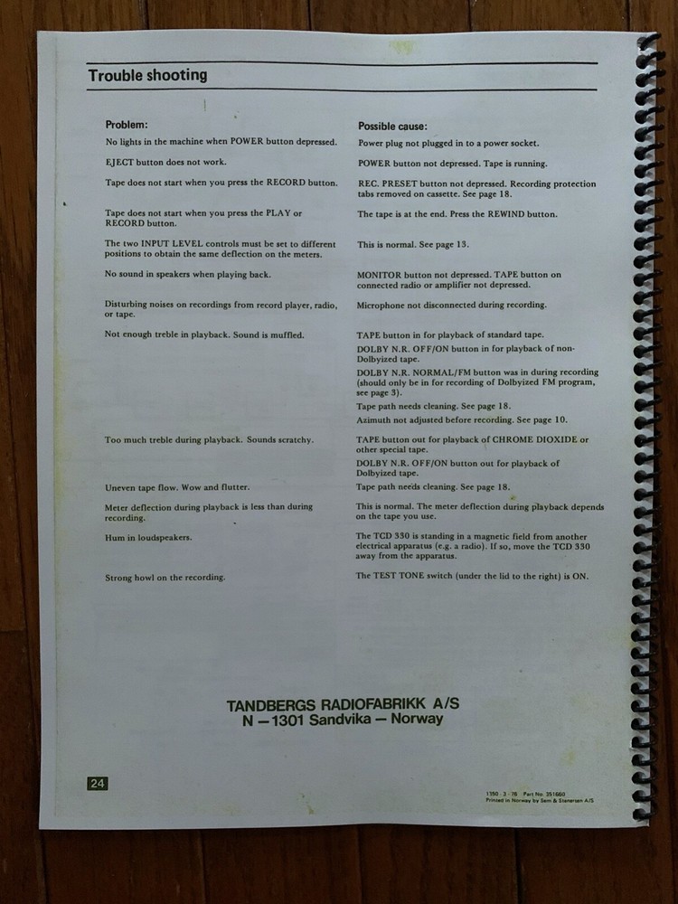 Tandberg TCD 330 Cassette Deck Owners Manual - copy