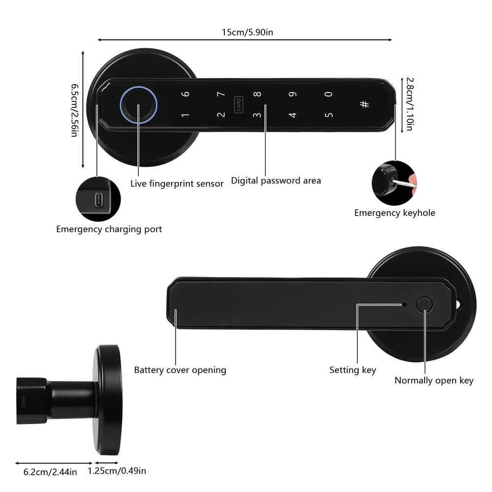 Fingerprint Smart Door Lock With Handle Keyless Entry Lock W/ Electronic Keypad