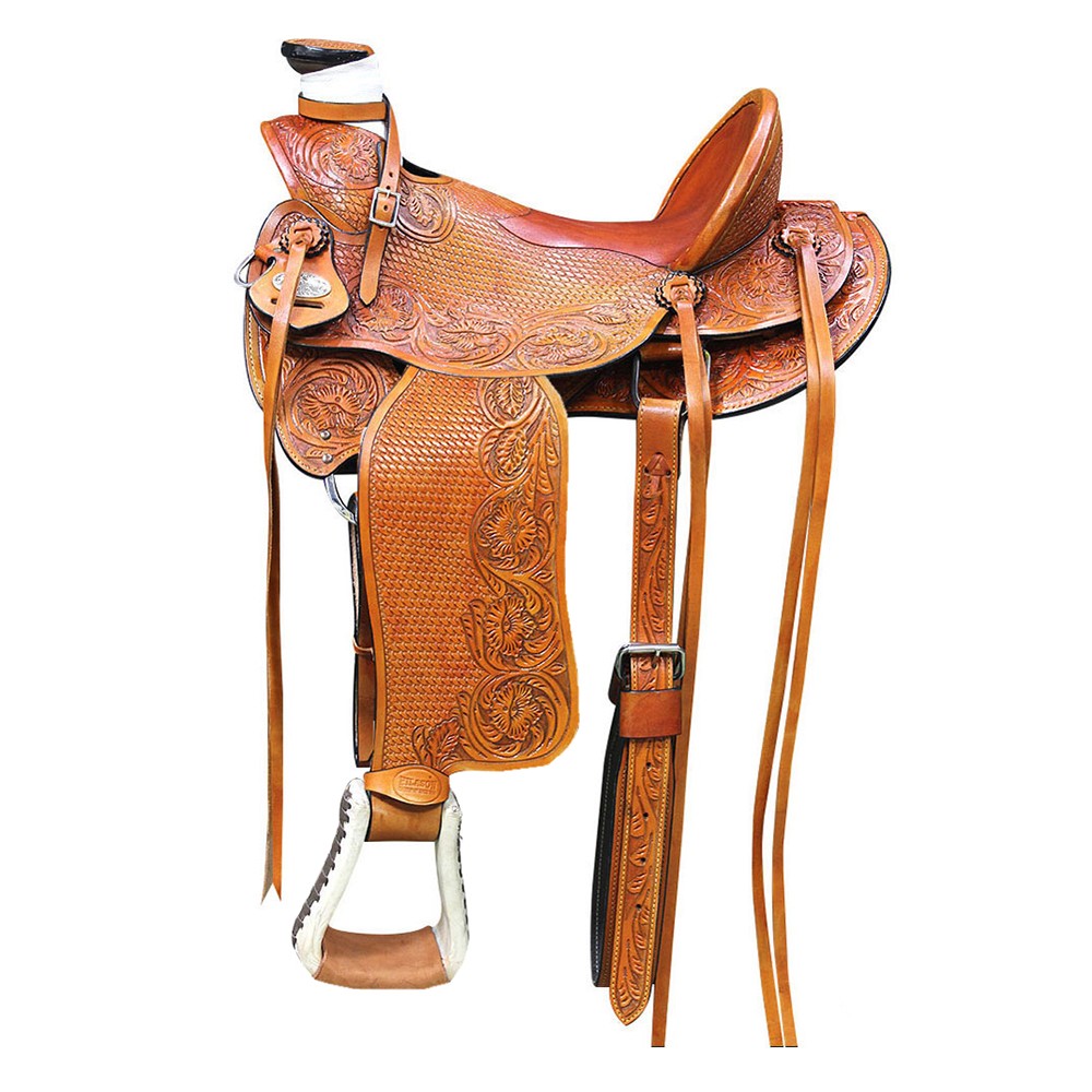 HILASON Western Horse Wade Saddle Leather Ranch Roping Beige | Hand Tooled &