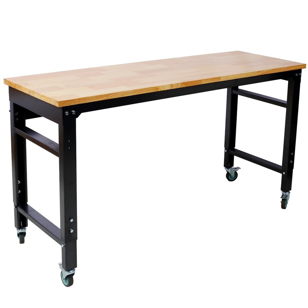 60" Garage Rolling Workbench Adjustable Height Metal Tool Bench Black