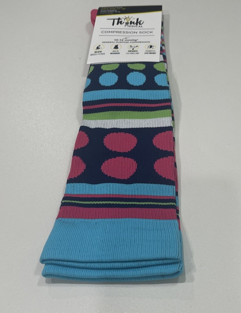 Think Medical- Women's  Multicolored Patterned Compression Socks- Size 10-14