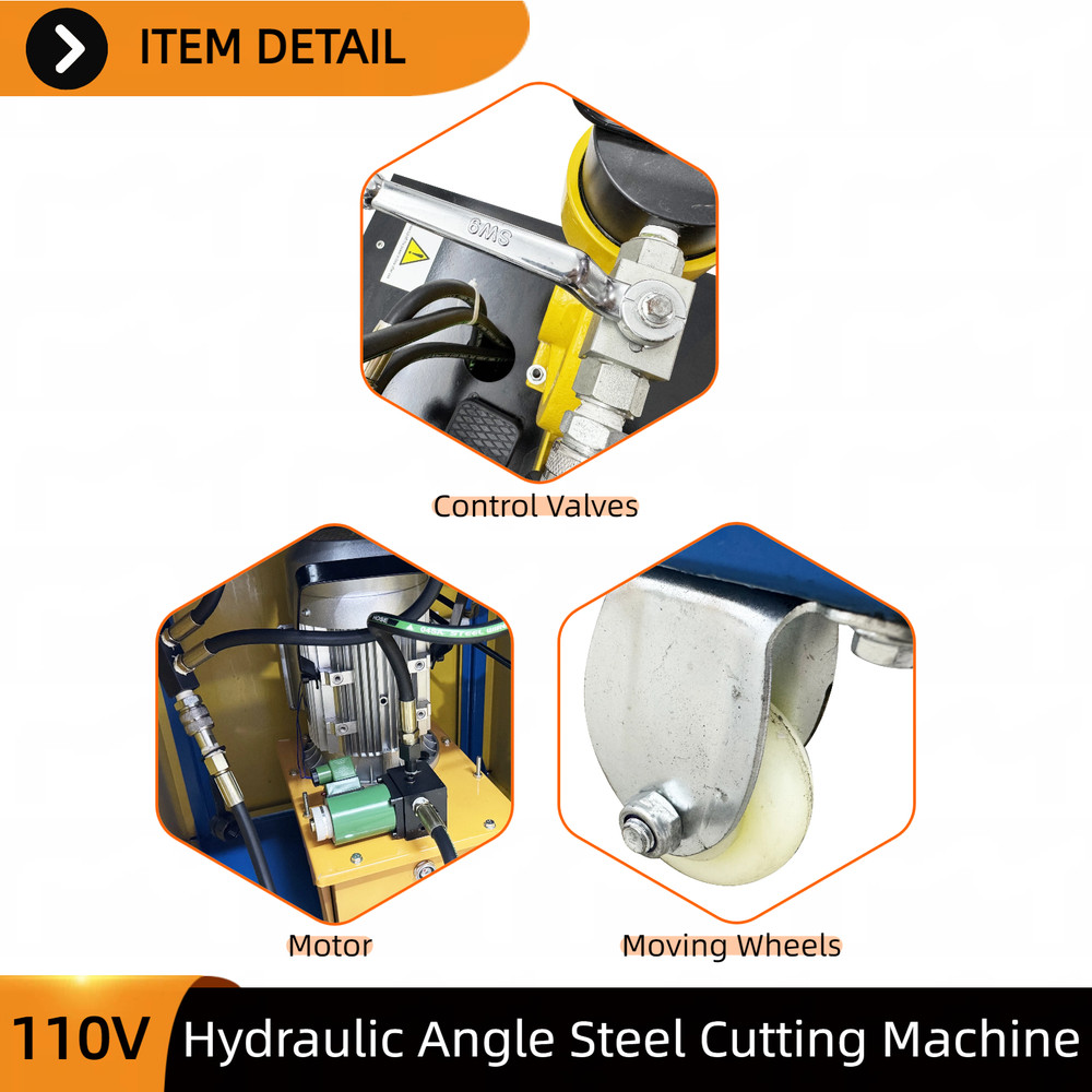 Electric Hydraulic 3-in-1 Angle Iron Processor Punching/Chamfering/Cutting 110V
