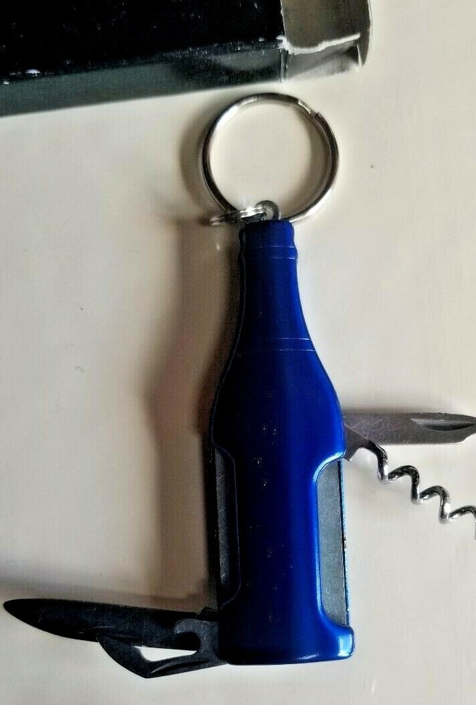 Multi-Purpose Tools Mini Corkscrew Pocket Knife Bottle Opener Key ring New Blue