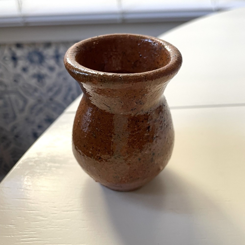 Vintage small speckled redware pottery creamer rustic