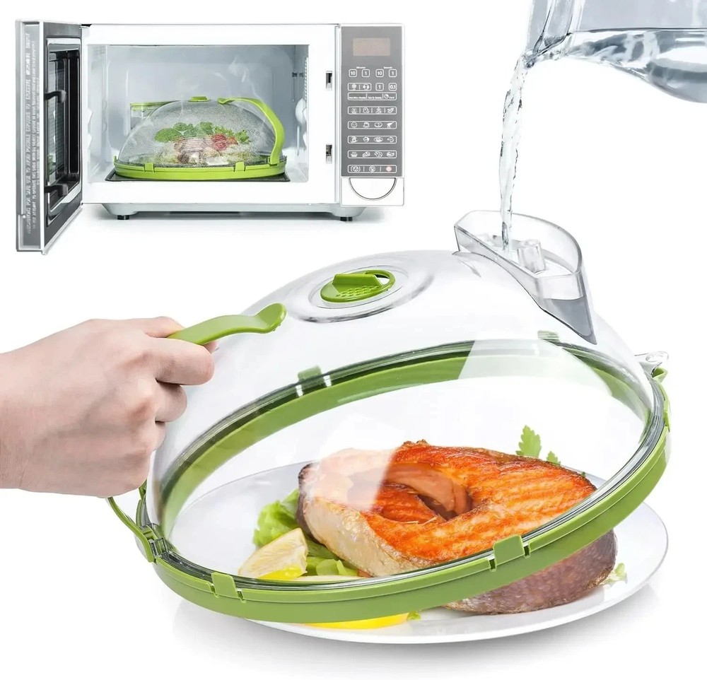 Clear Microwave Splatter Cover with Handle & Steamer 10” Plate Kitchen Tool