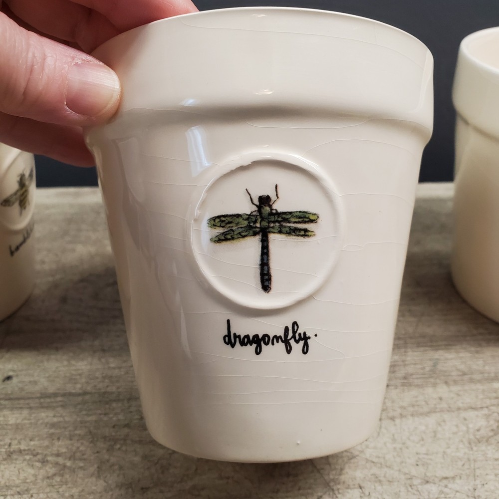 3 Rae Dunn planters with insect design
