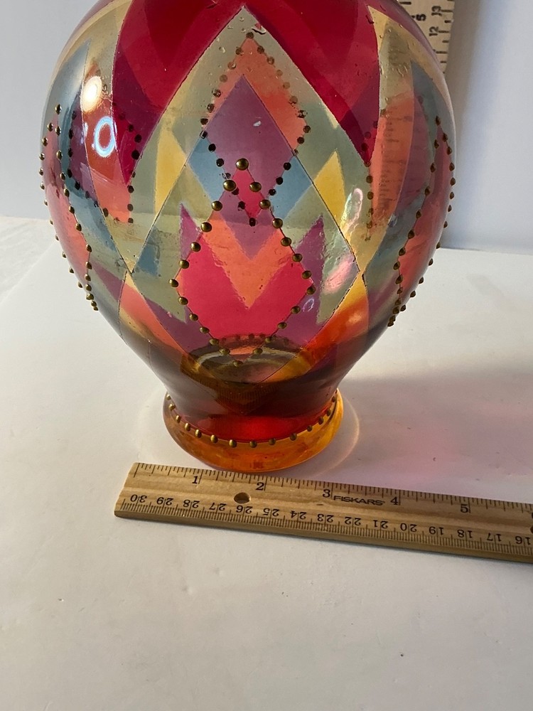 Multicolored diamond pattern vase 9”