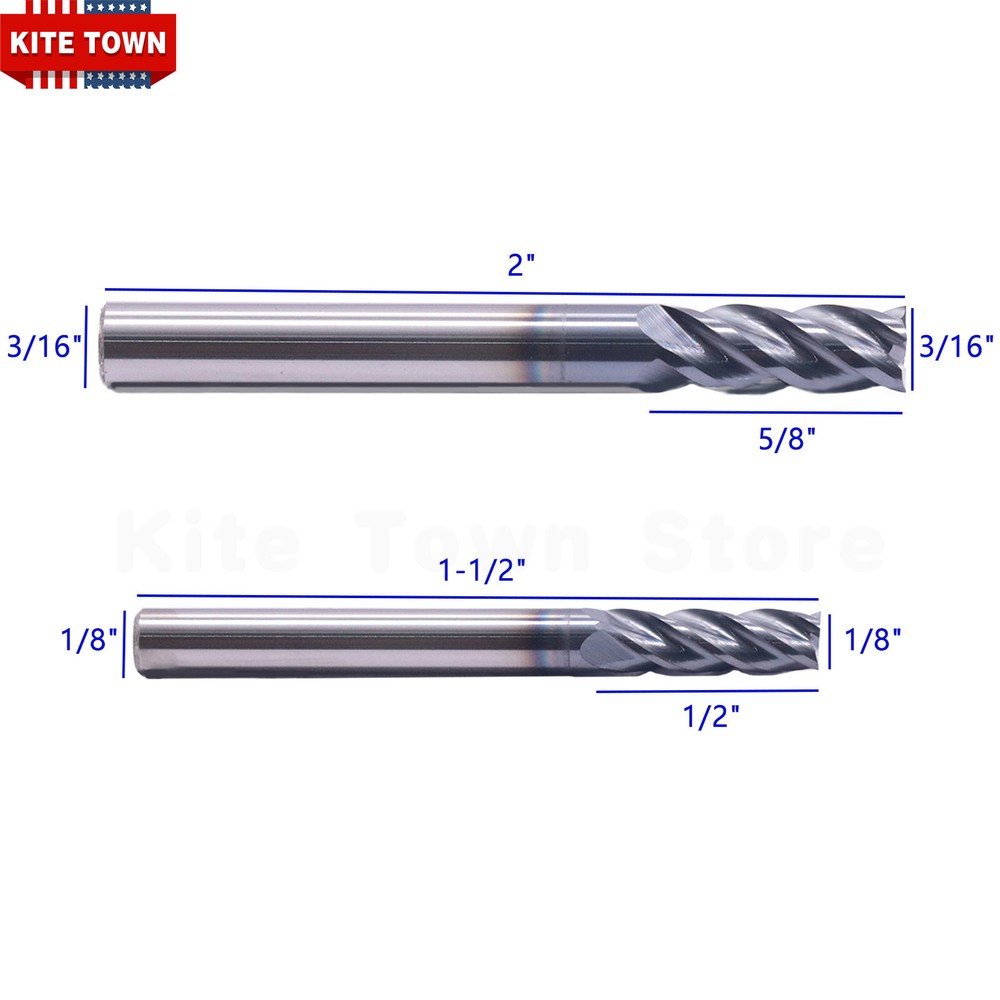 6Pcs 4 Flute Solid Carbide 1/8" - 1/2" End Mills Set - AlTiN Coated