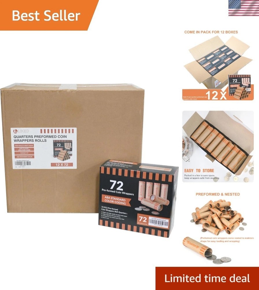 Quarters Coin Roll Wrappers - 864 PCS, Double Wrapped