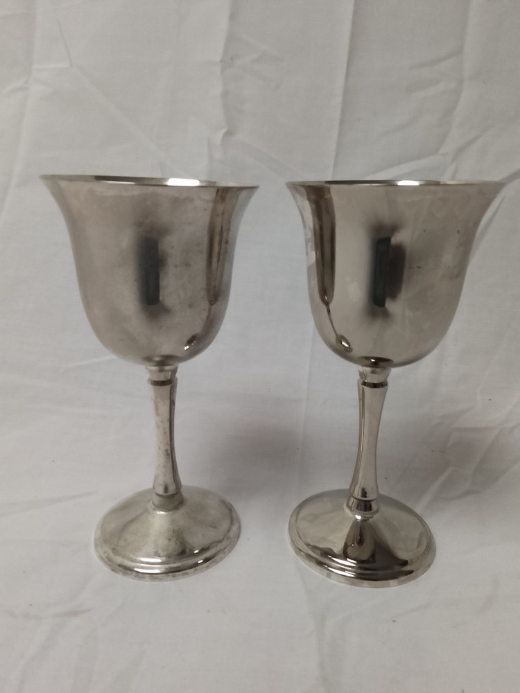 Pair of Silver Plated Wine Goblets ~ Unmarked