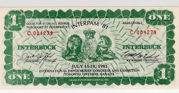 CANADA, 1981 INTERPAM SOUVENIR, 1 INTERBUCK , UNC