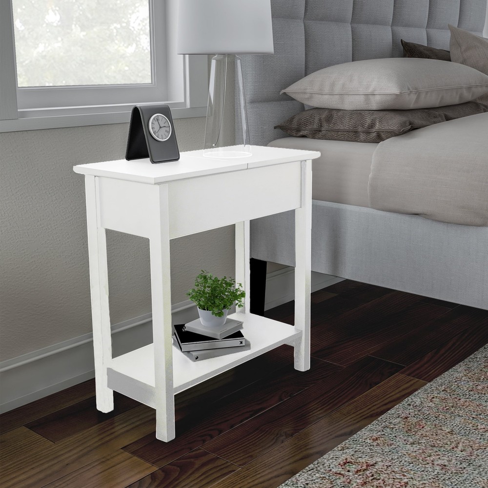 Narrow End Table W/ Storage Compartment & Shelf Black)