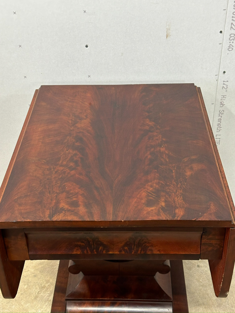 antique flame mahogany table empire classical drop leaf work night stand