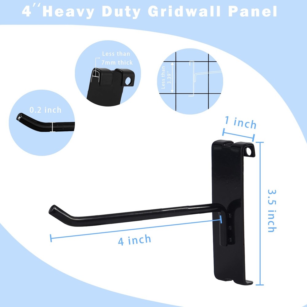 Gridwall Hooks 4 Inch 12PC Display Black Grid Wall Panel Peg Hooks Retail