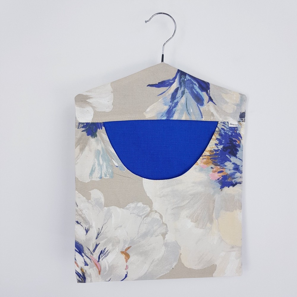 Peg Bag Handmade Blue Beige Floral Patterned  Lined Laundry Clothes Peg Holder