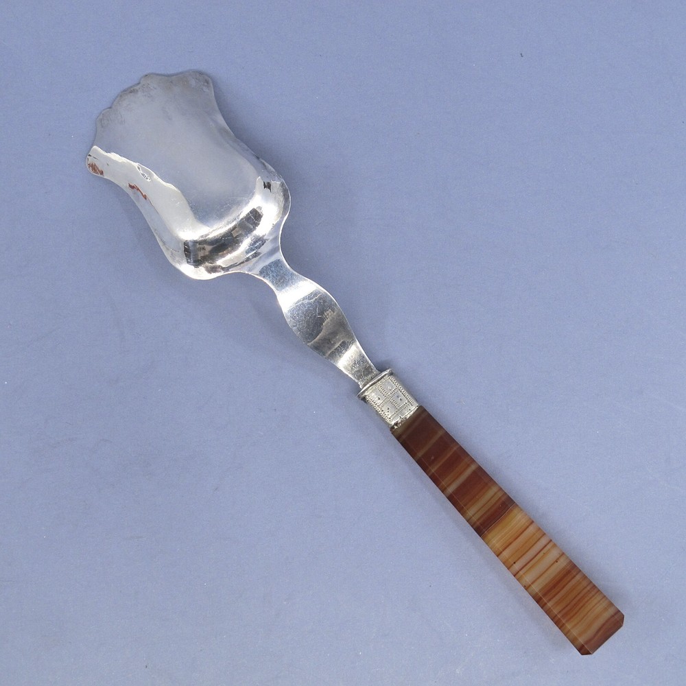 Dutch .835 Silver 3-Piece Agate Handled Serving Set 2 Forks & Server No Monogram