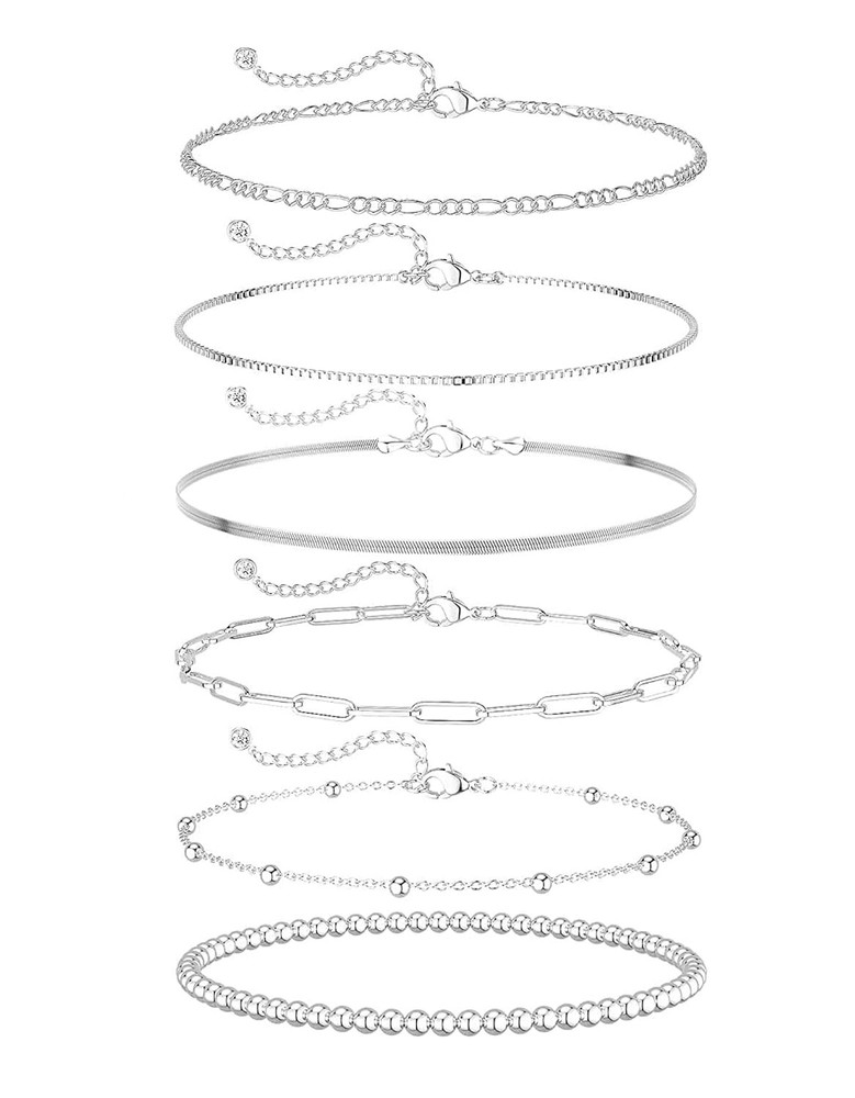 DEARMAY Dainty Silver Plated Bracelets Adjustable, 6Pcs A