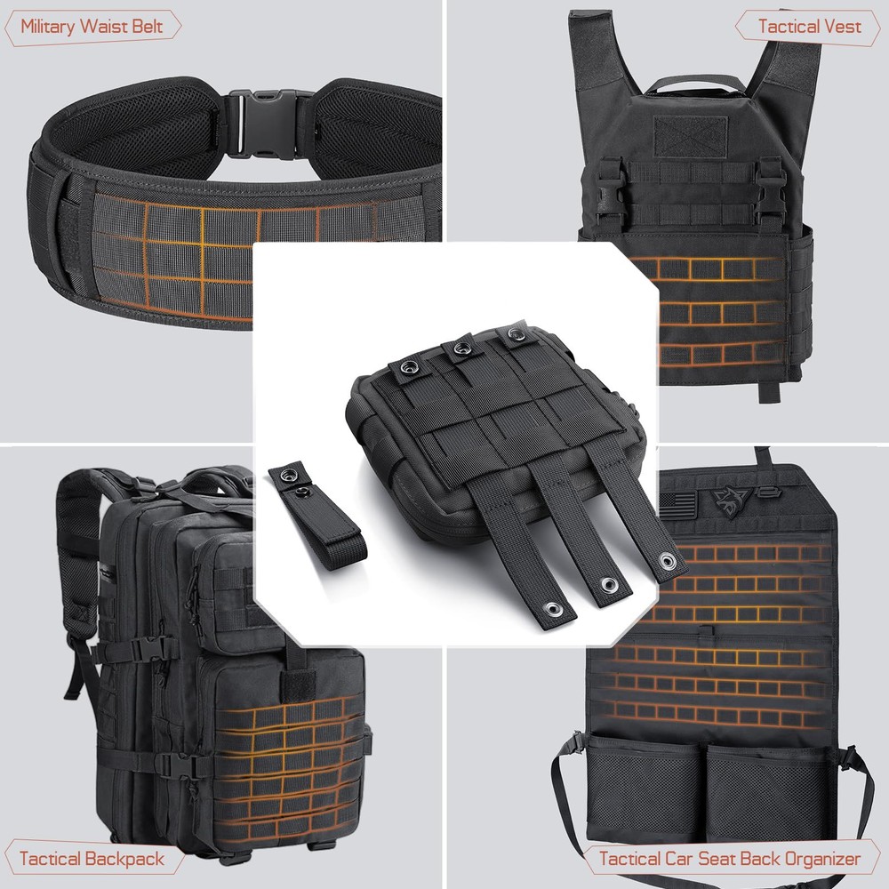 Molle Attachment Straps, 4 Inch Webbing, 4 Pack With Snap Buttons, Black