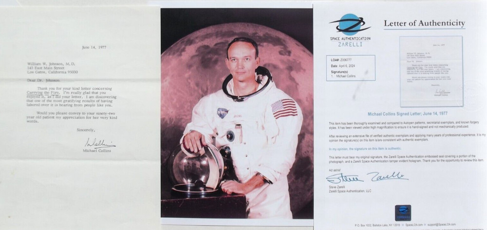 Mike Collins Apollo 11 Command Module Pilot Signed Letter Zarelli Authenticated