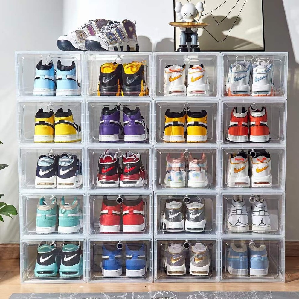Magnetic Shoe Storage Box Drop Side/Front Sneaker Case Stackable Container XL