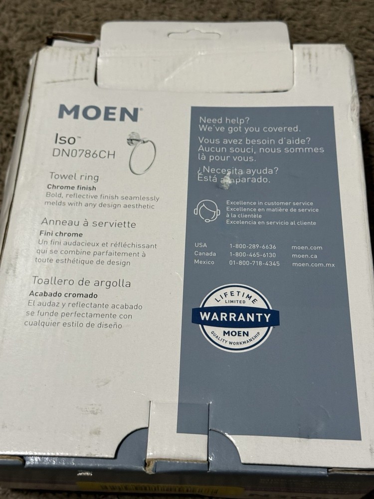 Moen Iso Towel Ring Chrome Wall Mount Modern Round Bathroom Holder DN0786CH