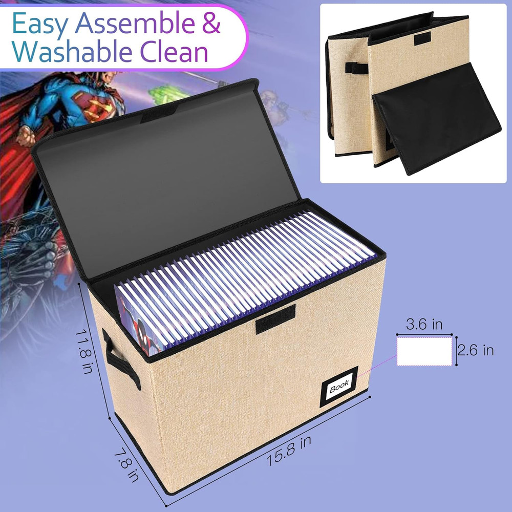 2 Pack Comic Book Storage Box, Protector Organizer, 15.8" X 7.8" X 11.8", Collap