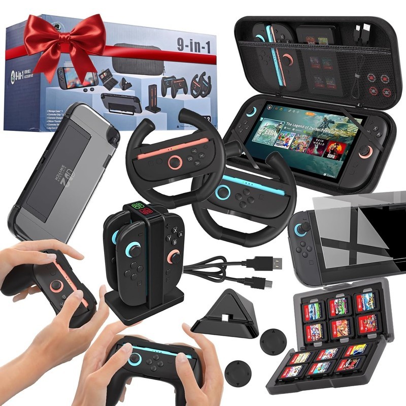 Switch 2 Accessories Bundle, 14-in-1, Case, Charging Dock, Grips & More