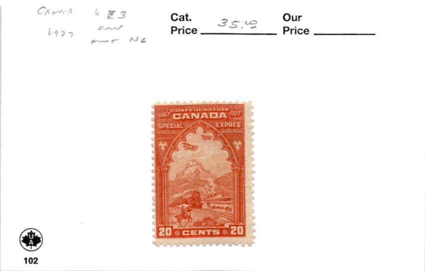Canada, Postage Stamp, #E3 Mint No Gum, 1927 Special Delivery (AK)