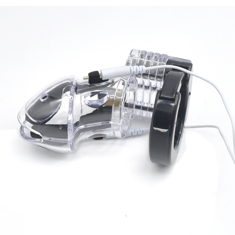 Male Bondage E-stim Shock Chastity Device Cage with Adjustable Cuff Rings BDSM