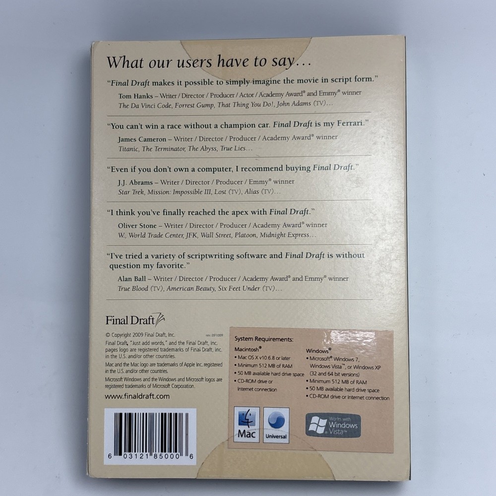 Final Draft Professional Scriptwriting Software Version 8 MAC Windows PC CD 2009