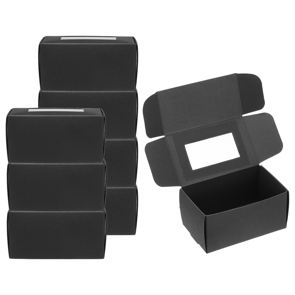 40Pack 3.9"x2.4"x2" Paper Soap Box with Window Rectangle Black for Gift
