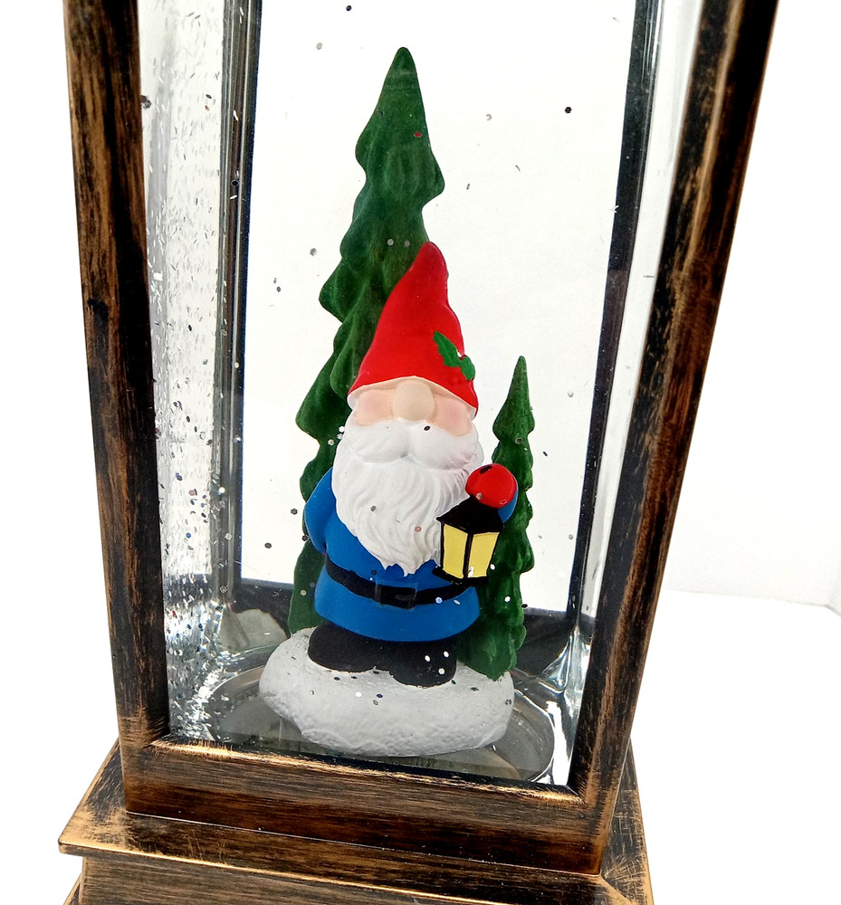 Lighted Christmas Gnome Lantern With Motion Glitter Water