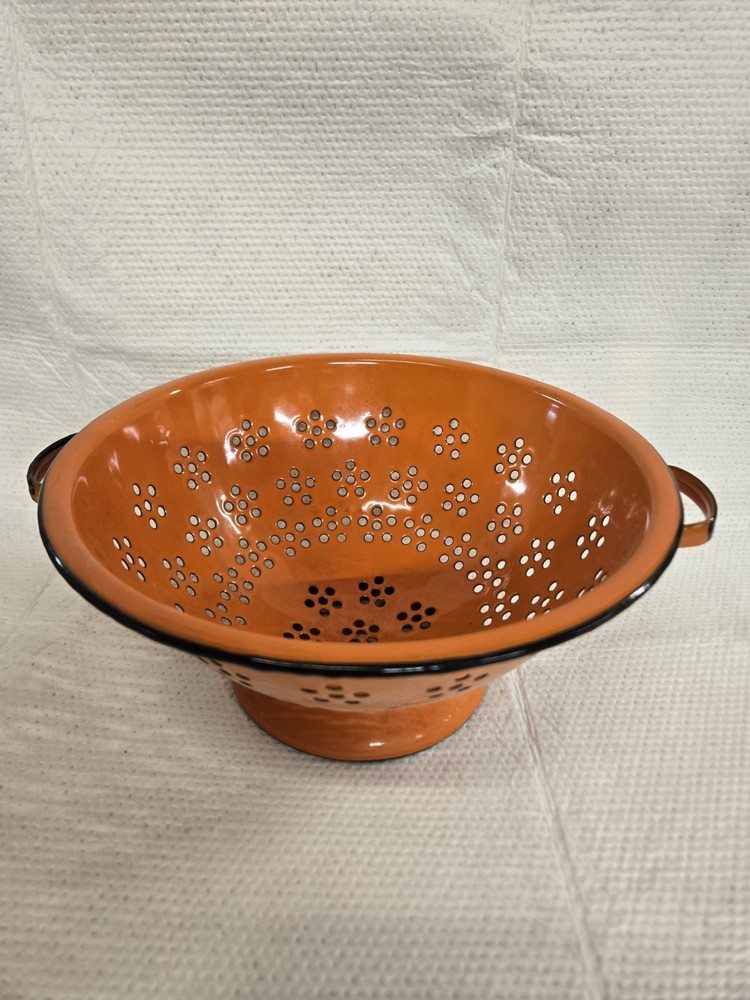 Vintage 1960s Enamelware Orange Colander