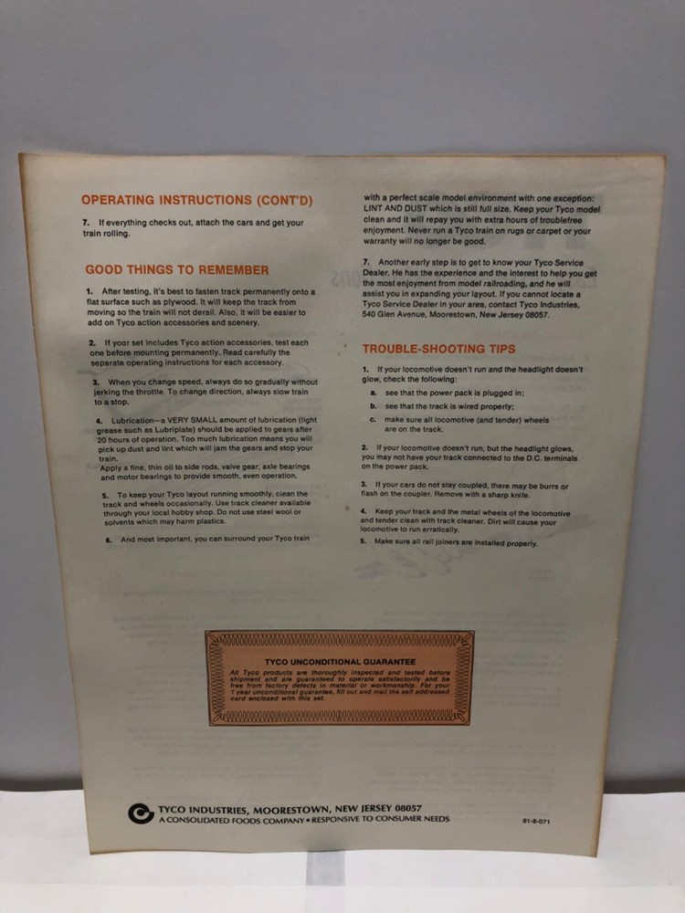 3-Pack Vintage Tyco Documents Set - See Description for Document Titles