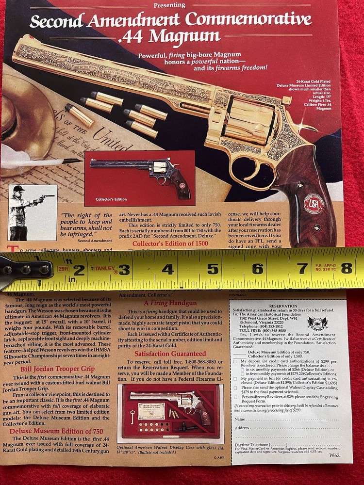 Vintage 1992 Second Amendment Commemorative.44 Magnum Print Ad