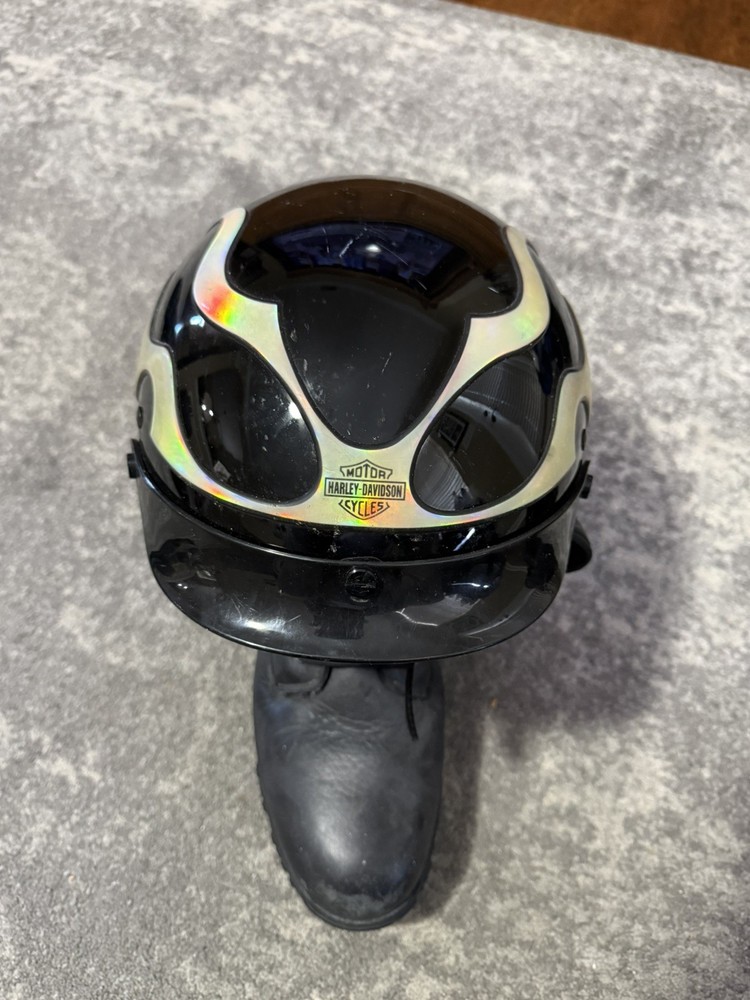 Harley Davidson Half Helmet Silver Flames DOT Approved size XL