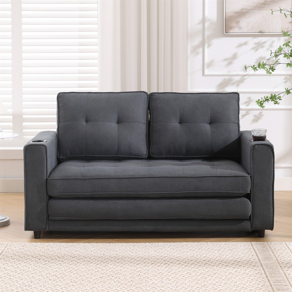 Convertible Sofa Bed Loveseat Futon Sofa Couch w/ Pull Out Bed Dark Gray
