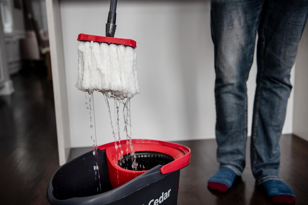 EasyWring Microfiber Spin Mop, Bucket Floor Cleaning System, Red, Gray,