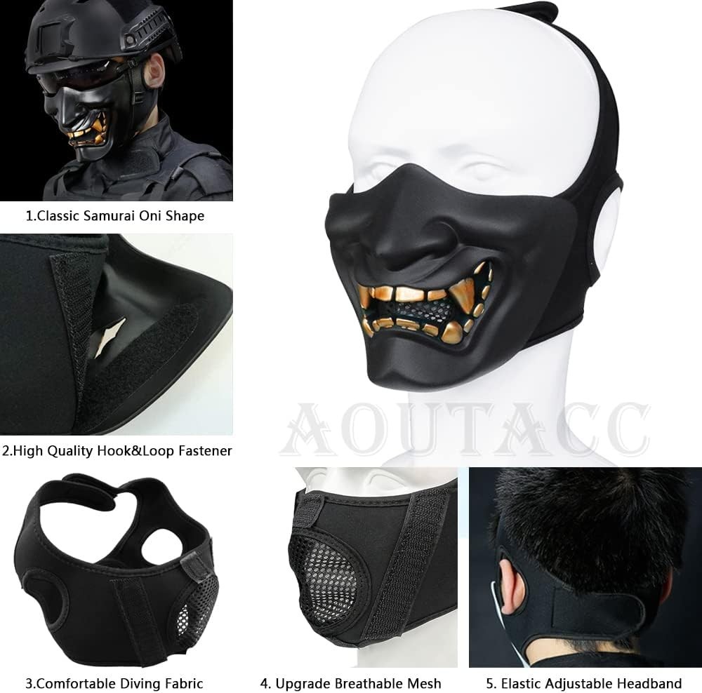 Evil Demon Kabuki Samurai Half Face Mask - Ultimate Airsoft Protection