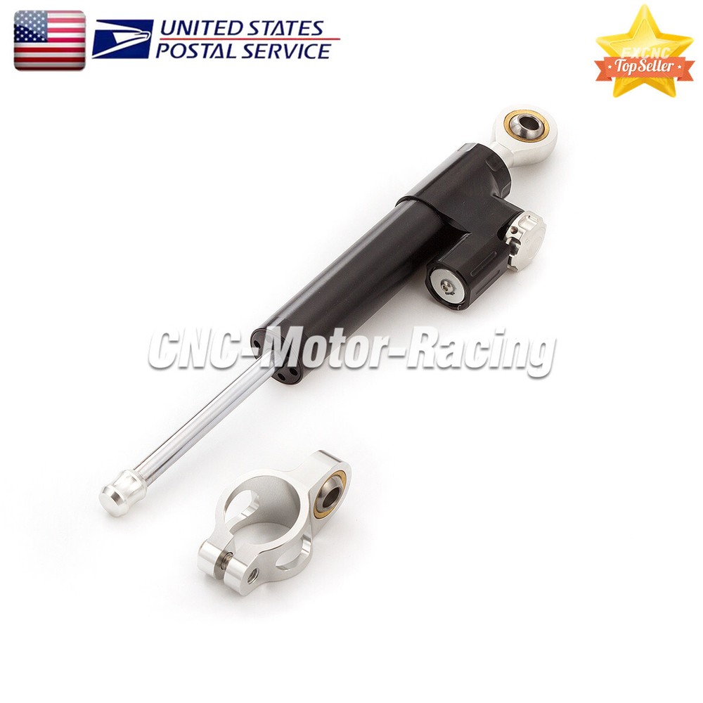CNC Adjustable Steering Damper Stabilizer Linear Universal 255mm Aluminum Black