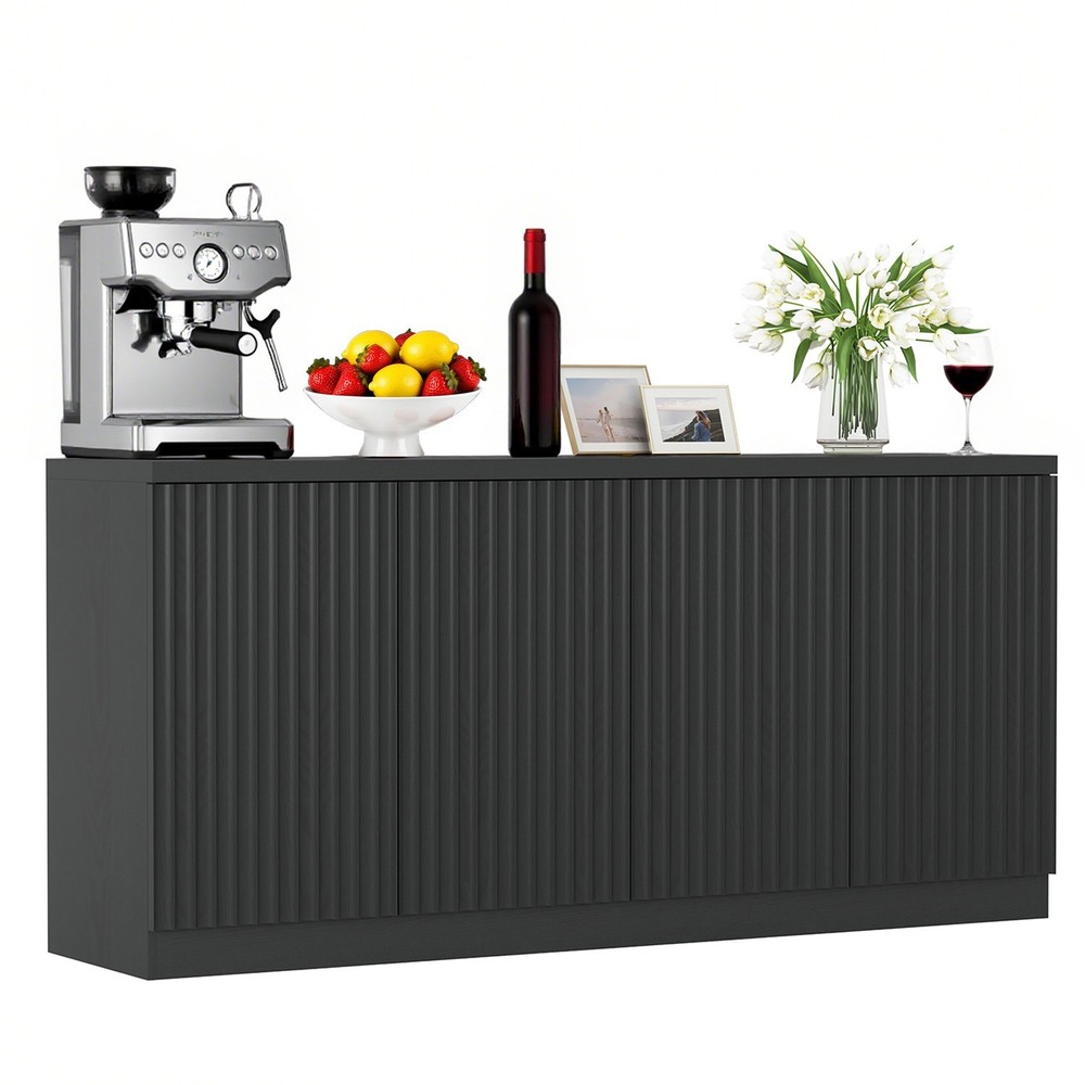Fluted Sideboard with Storage 4 Doors & Adjustable Shelves Large Buffet Cabinet