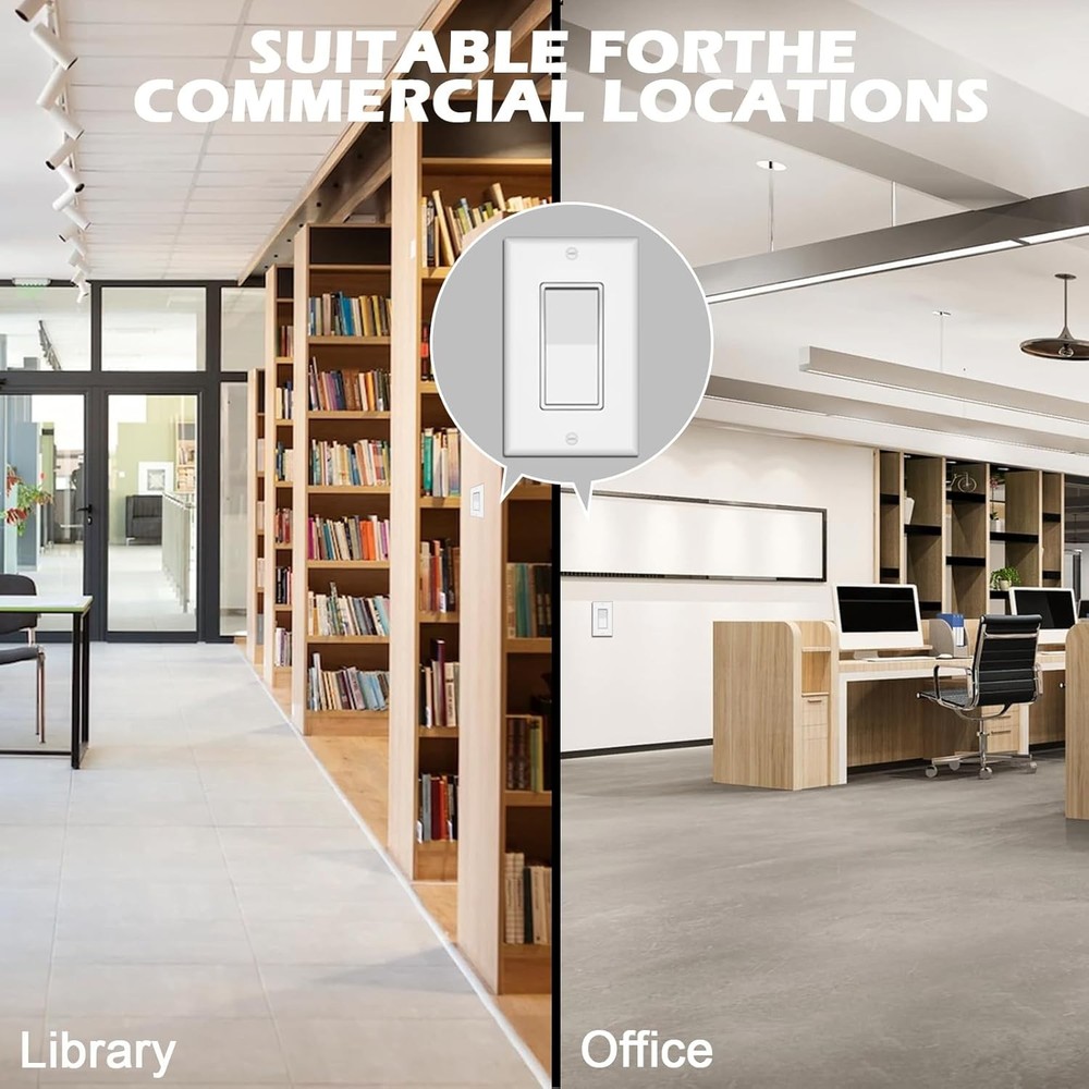 ThunderWay Single Pole Light Switch, Rocker Wall Light Switch, 15A 120/277V, Dec