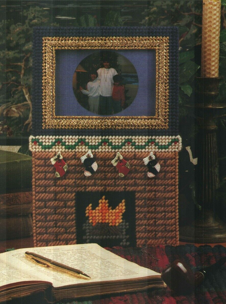 FIREPLACE PHOTO FRAME CHRISTMAS PLASTIC CANVAS PATTERN INSTRUCTIONS