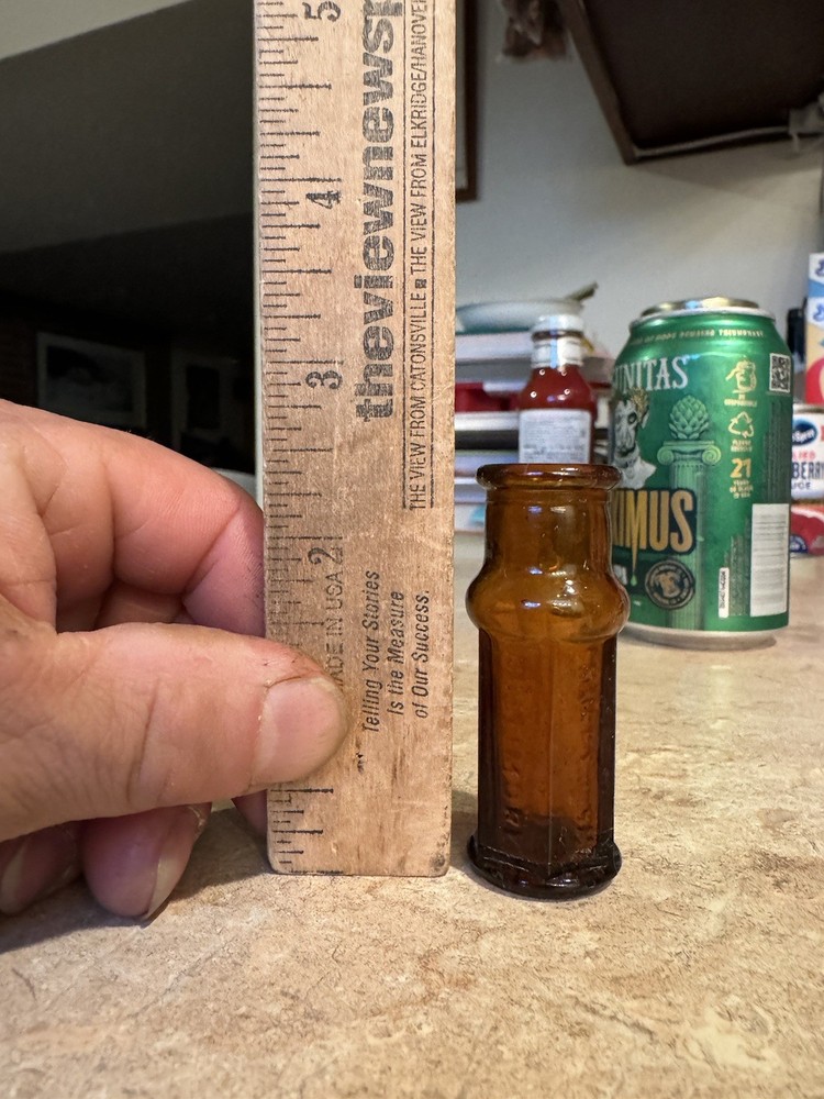 Sharp & Dohme Baltimore MD Small Amber Emb Multi-Sided Poison Bottle 1910s Era